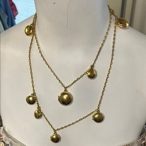 J Crew multiple chain lockets gold tone laying necklace